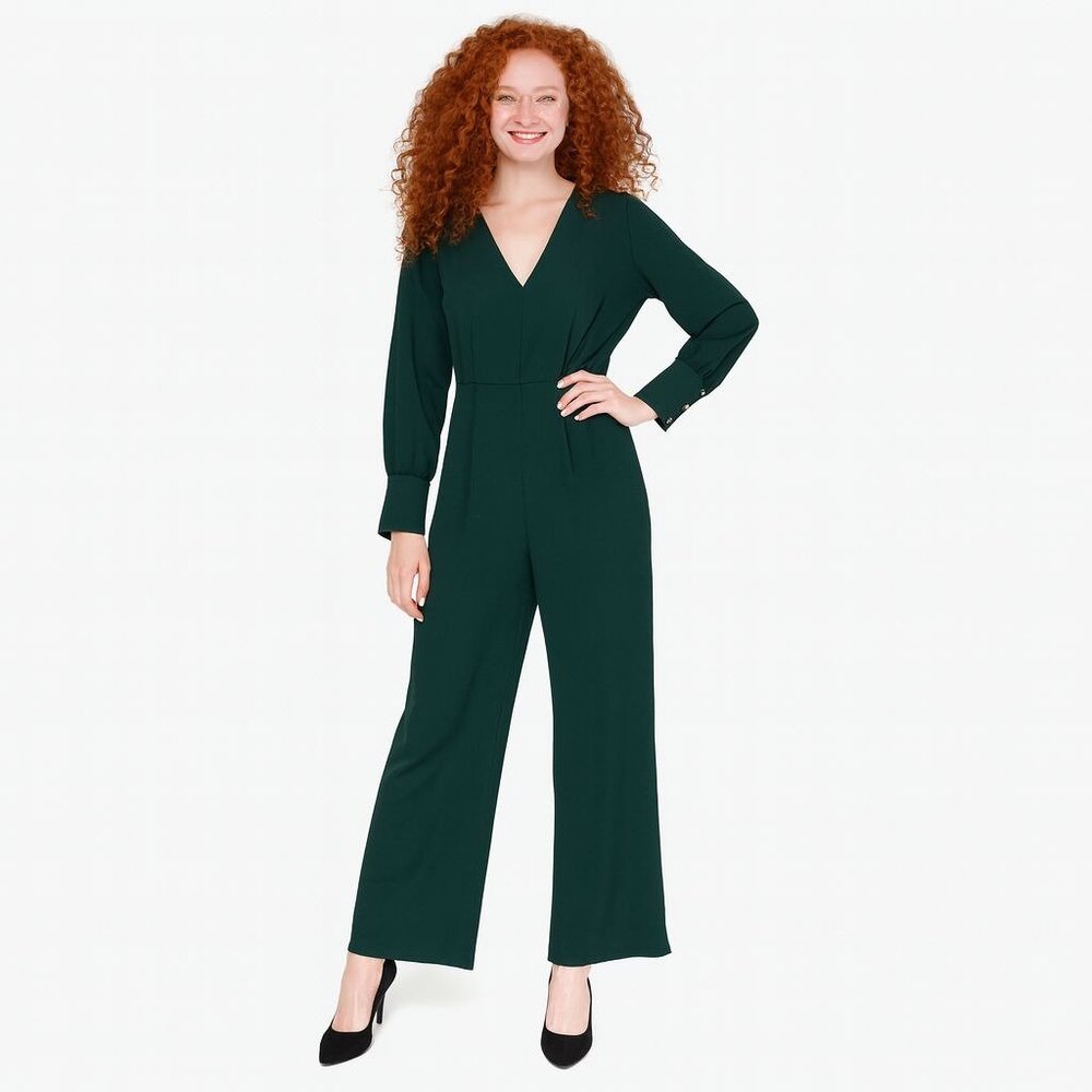 NWT ZARA Small Dazzling Green Long Sleeve Polyester Pantsuit
